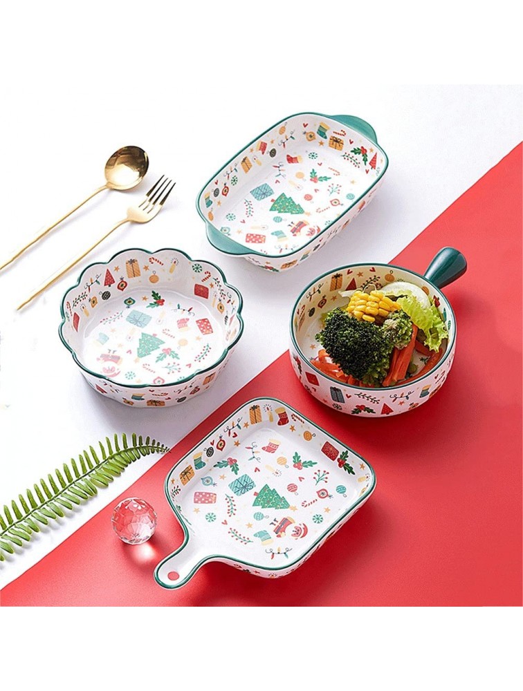 4PCS Christmas Ceramic Handle Bowl Household Oven Bake Pan Roasting Lasagna Pan Microwave Binaural Soup Bowl for Cake Lasagna Casserole Roasted Meat Salad DUOWEI Color : Red - BE8JAQFZL