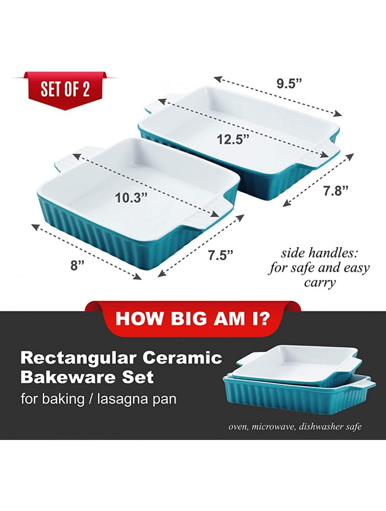Bruntmor Set Of 2 Rectangular Bakeware Set Ceramic Baking Pan Lasagna Pans for Baking 9.5 x 7.5 + 8 x 7.5 Teal white - B4D7M96BF