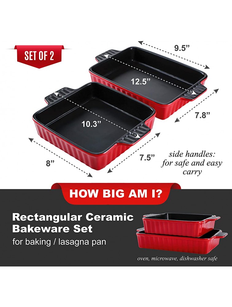 Bruntmor Set Of 2 Rectangular Bakeware Set Ceramic Baking Pan Lasagna Pans for Baking large 9.5x7.5 + 8x7.5 Red Black - BZSY6BXBN