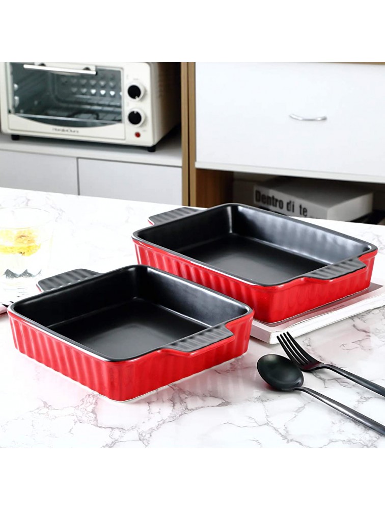 Bruntmor Set Of 2 Rectangular Bakeware Set Ceramic Baking Pan Lasagna Pans for Baking large 9.5x7.5 + 8x7.5 Red Black - BZSY6BXBN