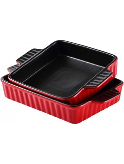 Bruntmor Set Of 2 Rectangular Bakeware Set Ceramic Baking Pan Lasagna Pans for Baking large 9.5"x7.5" + 8"x7.5" Red Black - BZSY6BXBN
