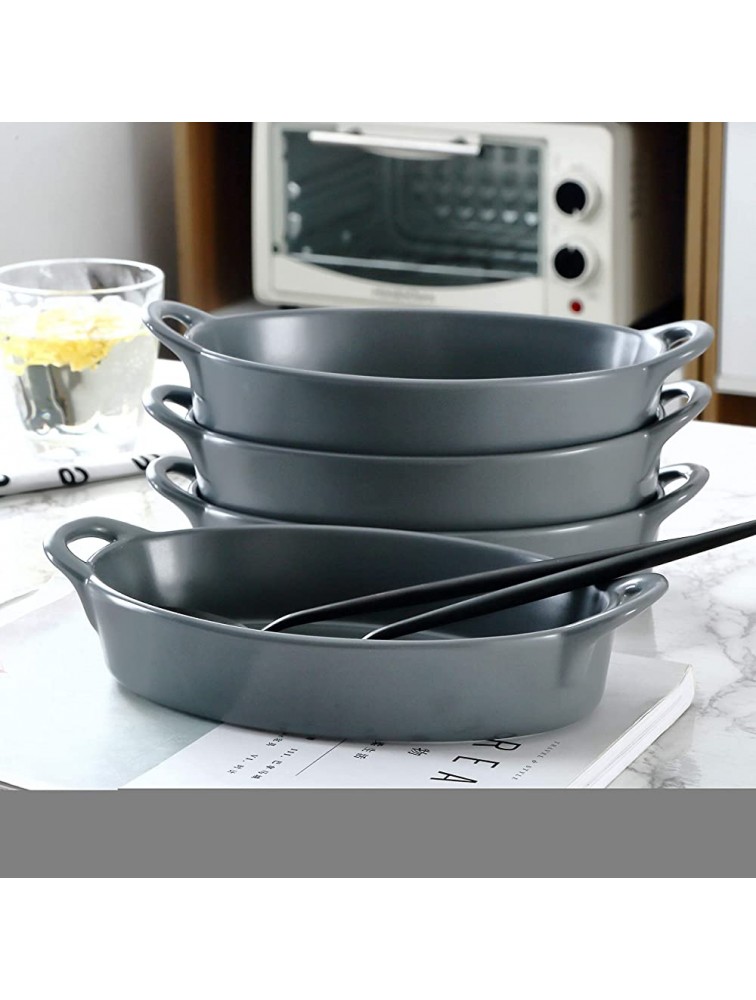 Bruntmor Set of 4 Oval Au Gratin 8x 5 Baking Dishes Lasagna Pan Ceramic Bakeware Ideal for Creme Brulee Easy Carry Handles Nice Table Serving Dish Oven To Table 16 Oz -Grey - BCEBV4CLV