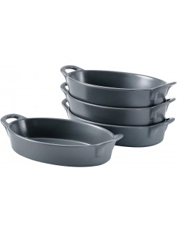 Bruntmor Set of 4 Oval Au Gratin 8"x 5" Baking Dishes Lasagna Pan Ceramic Bakeware Ideal for Creme Brulee Easy Carry Handles Nice Table Serving Dish Oven To Table 16 Oz -Grey - BCEBV4CLV