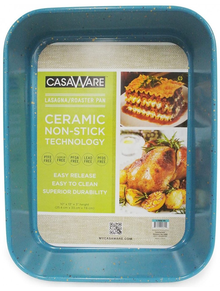 casaWare Ceramic Coated NonStick Lasagna Roaster Pan 13 x 10 x 3-Inch Blue Granite - BJIZG8ZCG
