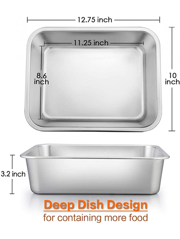 Deep Lasagna Pan E-far Stainless Steel Rectangular Roasting Baking Pans 12.75 x 10 x 3.2 Inches Roaster Baking Dish Non-Toxic & Heavy Duty Dishwasher Safe - BPBTDLLRQ