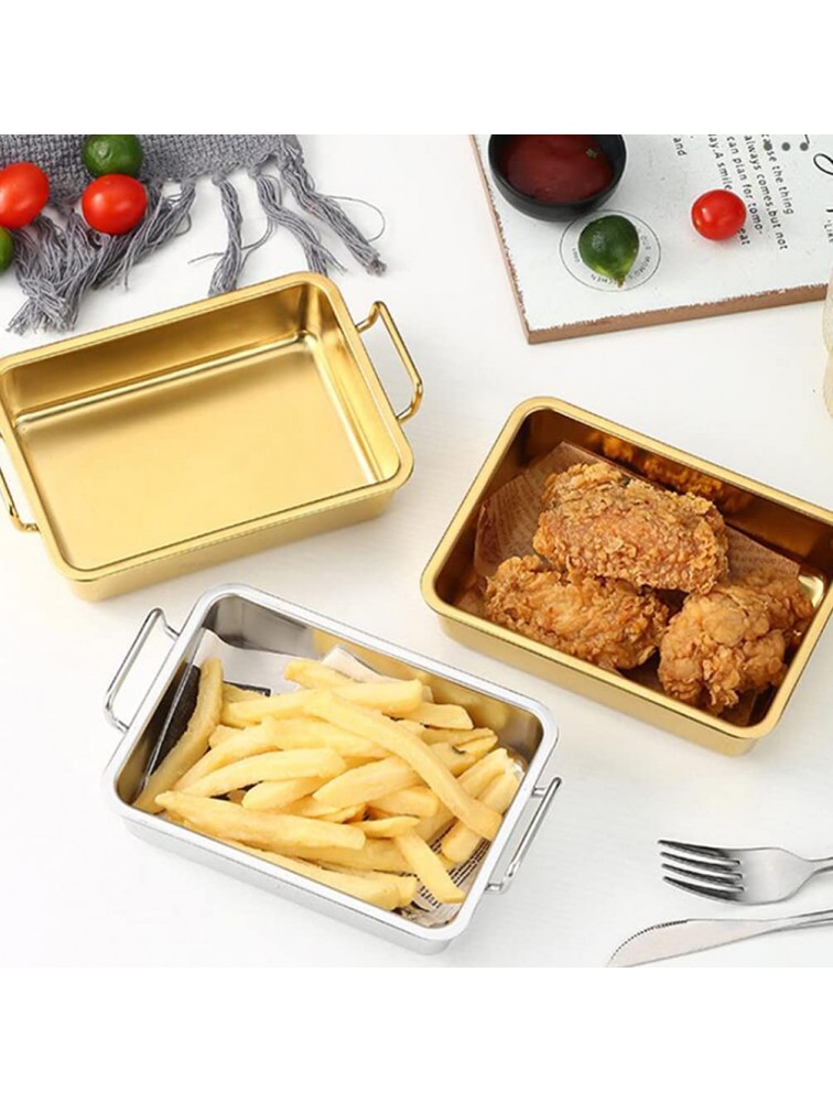 DOITOOL Lasagna Pan Brownie Pan Stainless Steel Serving Tray Cake Pan Fruits Tea Snack Plate with Double Handle Golden - BI4XD41GS