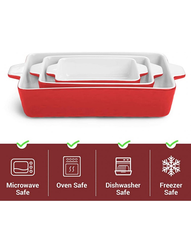 Krokori Baking Dishes Ceramic Baking Pans Lasagna Pans Bakeware Set Baking Tray Set for Cooking Lasagna Kitchen Dinner Cake Banquet and Daily Use with Double Handle 11.6x7.8 inches of 3PCSRed - BUNFZYPC4