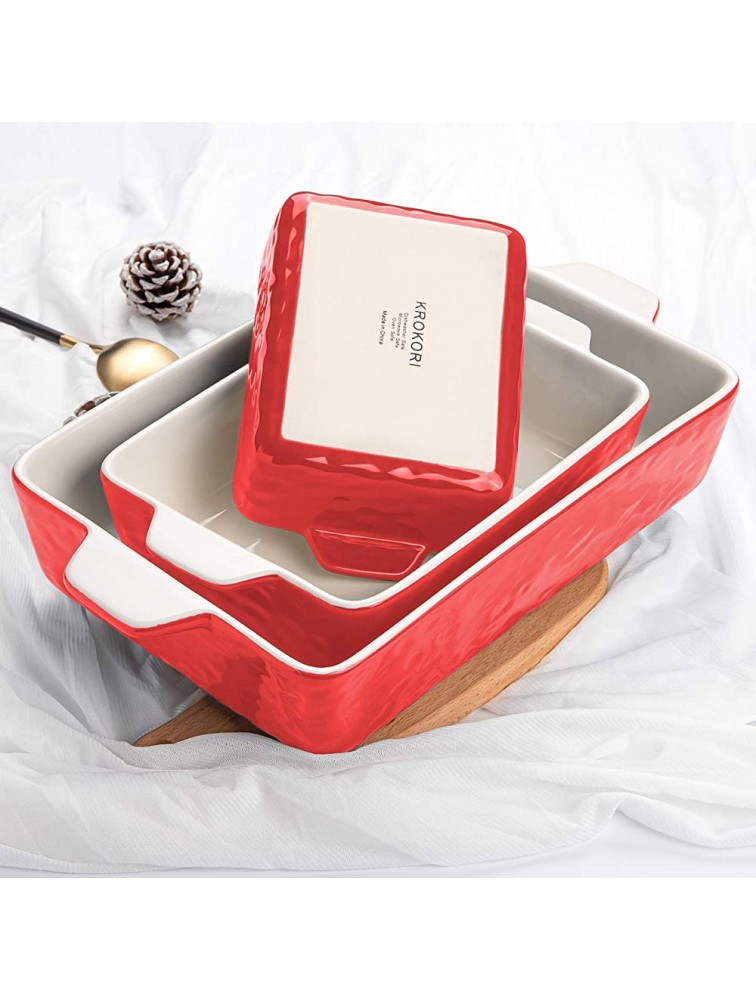 Krokori Baking Dishes Ceramic Baking Pans Lasagna Pans Bakeware Set Baking Tray Set for Cooking Lasagna Kitchen Dinner Cake Banquet and Daily Use with Double Handle 11.6x7.8 inches of 3PCSRed - BUNFZYPC4