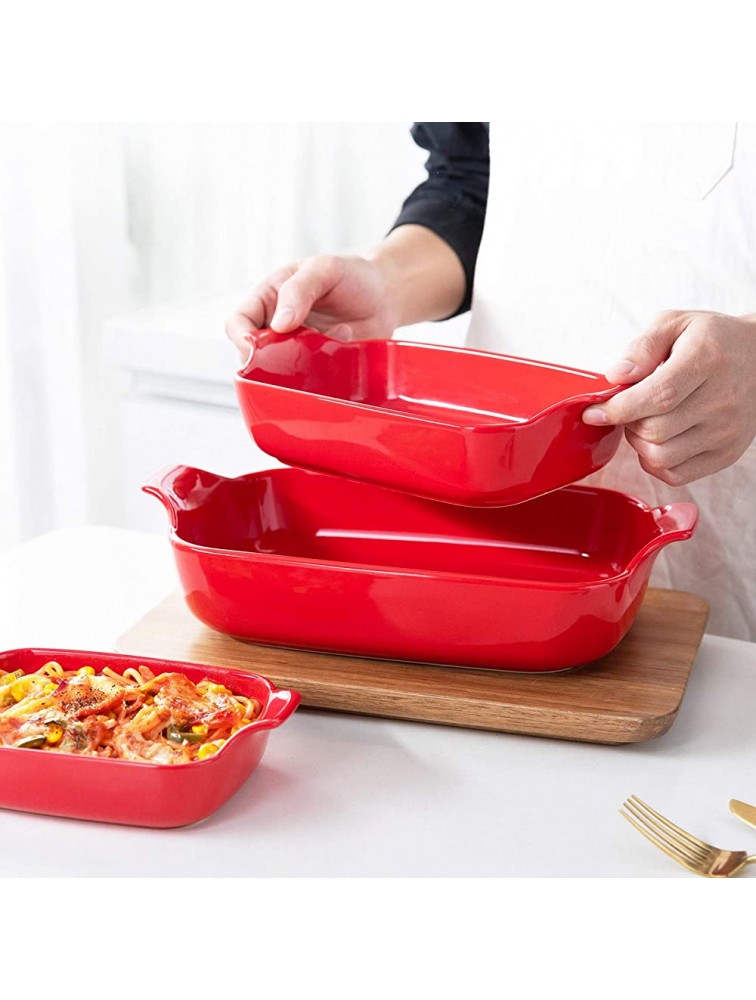 Krokori Baking Dishes Ceramic Baking Pans Set Rectangular Casserole Dish Set Lasagna Pans Bakeware Set for Oven for Cooking Lasagna Dinner Cake Banquet and Daily Use 3PCS 11 x 7.5 inches Red - B9F9Q7IRV