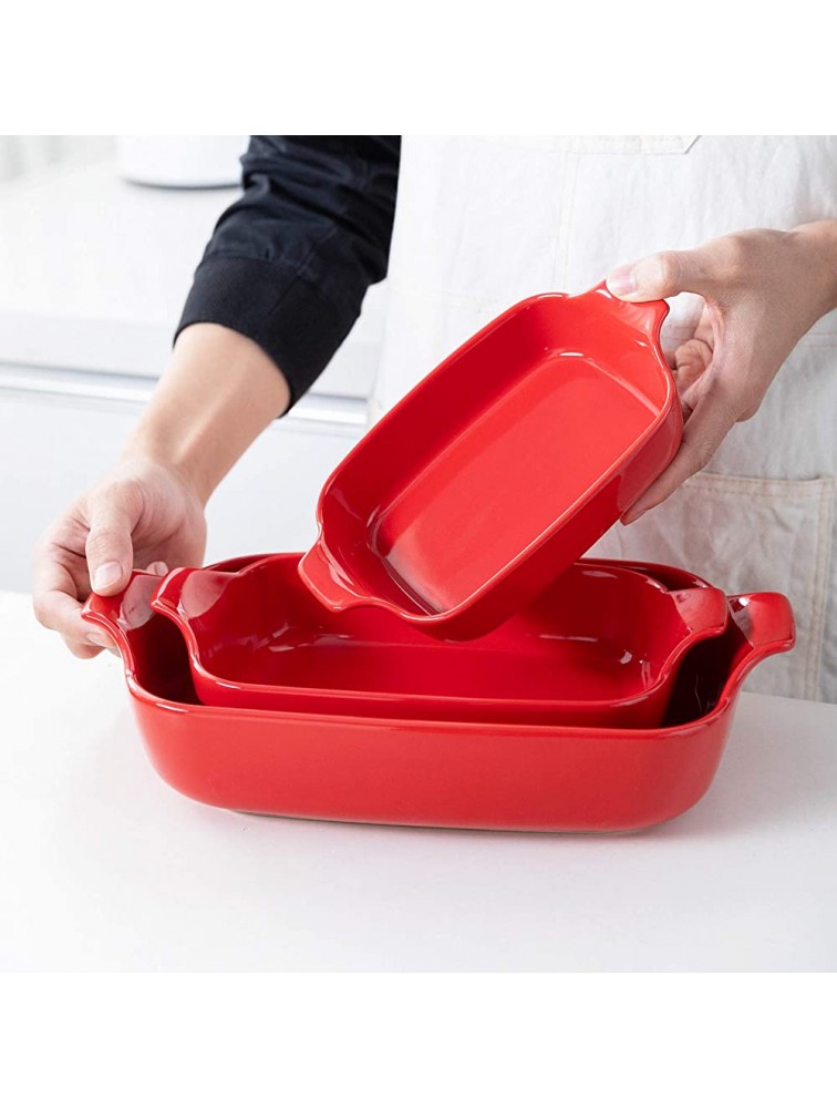 Krokori Baking Dishes Ceramic Baking Pans Set Rectangular Casserole Dish Set Lasagna Pans Bakeware Set for Oven for Cooking Lasagna Dinner Cake Banquet and Daily Use 3PCS 11 x 7.5 inches Red - B9F9Q7IRV