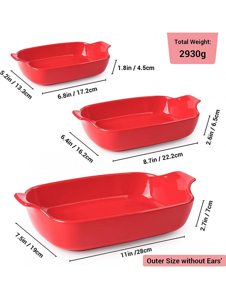 Krokori Baking Dishes Ceramic Baking Pans Set Rectangular Casserole Dish Set Lasagna Pans Bakeware Set for Oven for Cooking Lasagna Dinner Cake Banquet and Daily Use 3PCS 11 x 7.5 inches Red - B601480OA