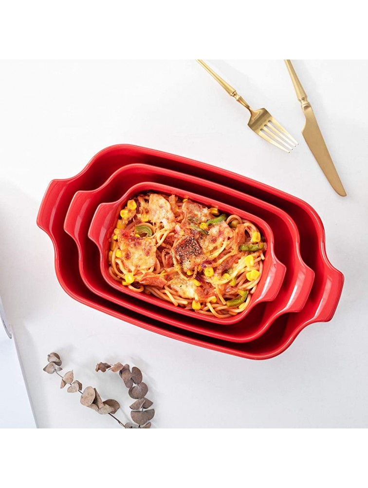 Krokori Baking Dishes Ceramic Baking Pans Set Rectangular Casserole Dish Set Lasagna Pans Bakeware Set for Oven for Cooking Lasagna Dinner Cake Banquet and Daily Use 3PCS 11 x 7.5 inches Red - B601480OA