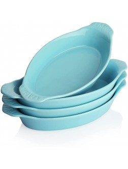 Sweese 534.402 Porcelain Oval Au Gratin Pans Small Baking Dish Bakeware with Double Handle Set of 4 Turquoise - BAL1VN2PN