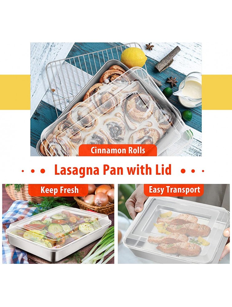 TeamFar Lasagna Pan3 Pan & 3 Lids 12⅖” & 10¼” & 9⅖” Cake Pan with Lids Rectangular Baking Pan Stainless Steel Bakeware Set for Lasagna Cake Brownie Healthy & Sturdy Dishwasher Safe - BIHEHHJP9