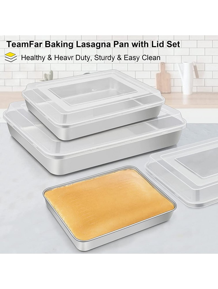 TeamFar Lasagna Pan3 Pan & 3 Lids 12⅖” & 10¼” & 9⅖” Cake Pan with Lids Rectangular Baking Pan Stainless Steel Bakeware Set for Lasagna Cake Brownie Healthy & Sturdy Dishwasher Safe - BIHEHHJP9