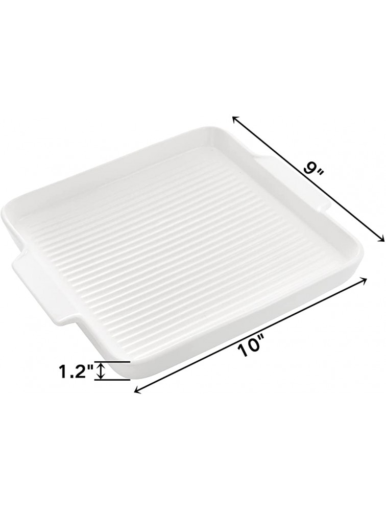 YOUEON 4 Pack Ceramic Oven Safe Plates 10 Inch Oven to Table Bakeware Dinner Plates with Handles Matte Glazed Grill Baking Dish Roasting Lasagna Pan Rectangular White - BG8C0IMP9