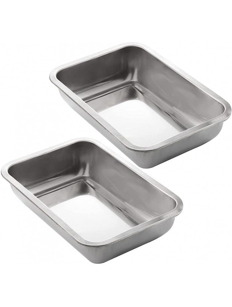 YOUEON Set of 2 Stainless Steel Deep Roasting Pan 12.4 x 8.5 x 2.6 Inch Heavy Duty Lasagna Baking Pan Set Rectangular Cake Pans Deep Baking Pans for Bread Meat Easy Clean & Dishwasher Safe - B03IQWJRK