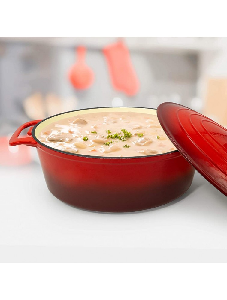6 Qt Cast Iron Artisan Casserole Pan w Red Enamel Coating Oven and Stove top safe Versatile for All Dishes - BD8J1UHS4