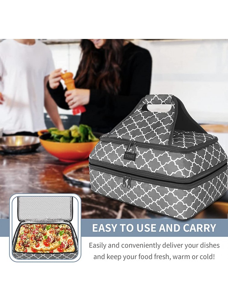 Casserole Carrier Removable Casserole Carriers for Hot or Cold Food Double Lasagna Holder Tote with Tableware layer Insulated Lunch Food Bag for Potlucks Parties Picnics Beaches Camping Grey - BBKFH3B5J