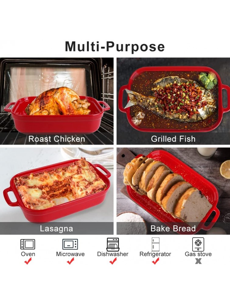 Casserole Dish with Lid for Oven Safe Ceramic Baking Dishes 4.5 QT XX-Large 9x13 3 Deep Bodaon Christmas Lasagna Pan and Bakeware with Lids Red - BCCN8H64Y