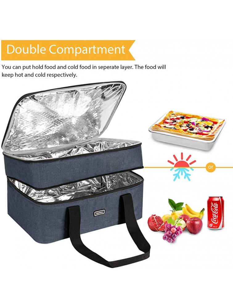 Double Decker Casserole Carrier Insulated for Hot Food Expandable Lasagna Holder Tote for Potluck Parties Picnic and Cookouts Fits 9x13 Baking Dish Navy - BF4YH3UGF