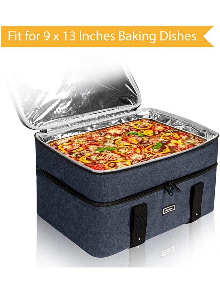 Double Decker Casserole Carrier Insulated for Hot Food Expandable Lasagna Holder Tote for Potluck Parties Picnic and Cookouts Fits 9x13 Baking Dish Navy - BQJZNVZJX
