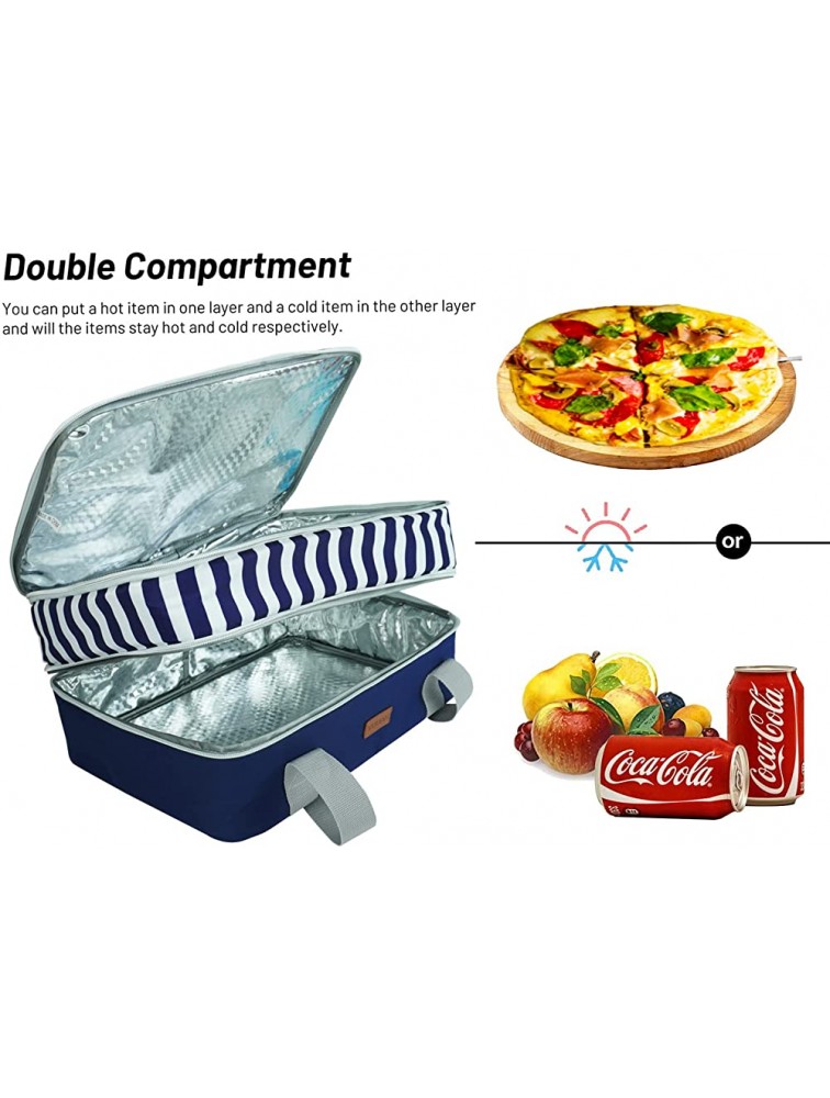 Double Insulated Casserole Carrier Bag Casserole Dish Carrier Hot & Cold Food Carry Bag Potluck Parties Lasagna Holder Tote for Picnics,Beaches,Traveling or Gifts Fits 9”x13” Baking Dish Blue - BF5LBICIZ