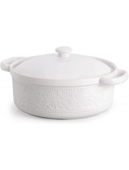 FE Casserole Dish 2 Quart Round Ceramic Bakeware with Cover Lace Emboss Baking Dish for Dinner Banquet and Party White - BI9WH5WJ1