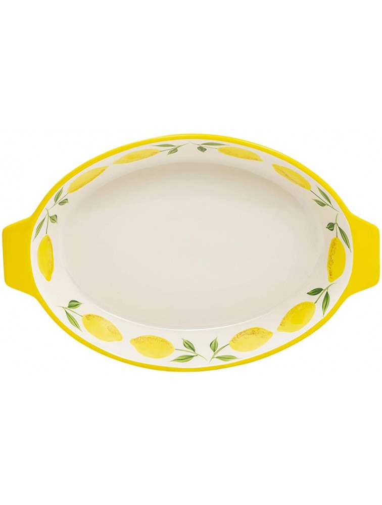 Grace Teaware Hand Painted Glazed Ceramic Stoneware 12-Inch Casserole Baker Dish Yellow Lemons - BE2WF2OW5