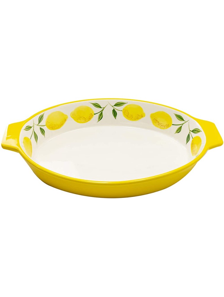 Grace Teaware Hand Painted Glazed Ceramic Stoneware 12-Inch Casserole Baker Dish Yellow Lemons - BE2WF2OW5