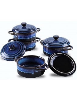 KOOV Small Casserole Dish with Lid Oven Safe Bowls 12 oz Ramekins with Lids Souffle Dish Ceramic Casserole Dish Set of 4 Mini Dutch Oven Reactive Glaze Nebula Blue - B6D5XCJMW