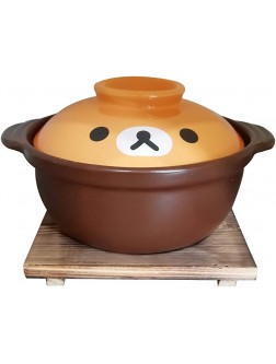 Korean Premium Cartoon Pattern Ceramic Brown Casserole Clay Pot with Lid,For Cooking Hot Pot Dolsot Bibimbap and Soup 8in,44oz - BJV4G62CL