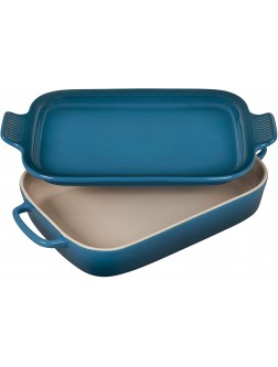 Le Creuset Heritage Casserole Stoneware Rectangular Dish with Platter Lid 14 3 4 inch x 9 inch x 2 1 2 inch Deep Teal 2.75 qt - B5GRVUZZX