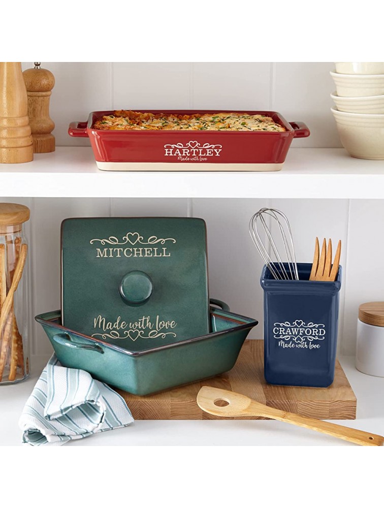 Let's Make Memories Personalized Made with Love Stoneware Casserole Dish Mother's Day Teal - BVWL2HS4Y