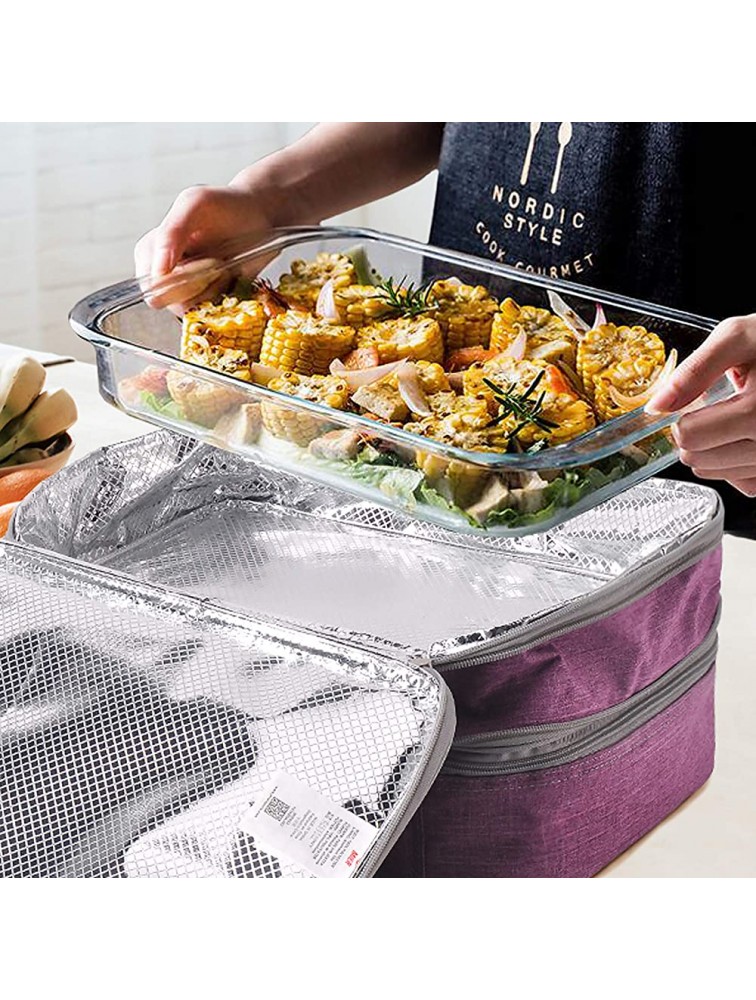 MIER Insulated Double Casserole Carrier Thermal Lunch Tote for Potluck Parties Picnic Beach Fits 9 x 13 Inches Casserole Dish Expandable Purple - BKDUT1EJO