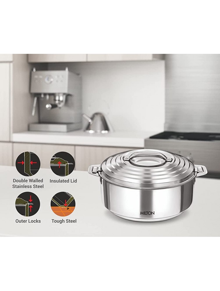 Milton Galaxia 3500 Insulated Stainless Steel Casserole 3300 ml | 111 oz | 3.5 qt. Thermal Serving Bowl Keeps Food Hot & Cold for Long Hours Food Grade Elegant Hot Pot Food Warmer Cooler Silver - B7VYR91L2