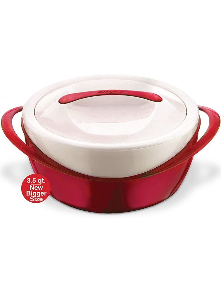 Pinnacle Large Insulated Casserole Dish with Lid 3.6 qt. Elegant Hot Pot Food Warmer Cooler -Thermal Soup Salad Serving Bowl Stainless Steel Hot Food Container–Best Gift Set for Moms –Holidays Red - BFHXOQHZV