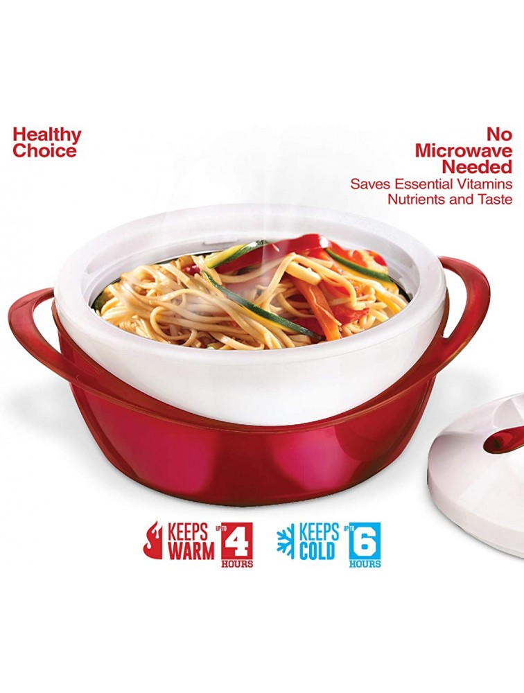 Pinnacle Large Insulated Casserole Dish with Lid 3.6 qt. Elegant Hot Pot Food Warmer Cooler -Thermal Soup Salad Serving Bowl Stainless Steel Hot Food Container–Best Gift Set for Moms –Holidays Red - BFHXOQHZV