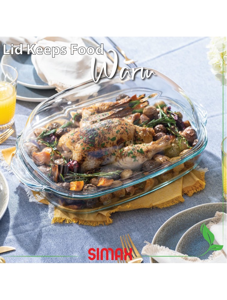 Simax Casserole Dish For Oven: Glass Baking Dish With High Lid Set – Microwave Oven and Dishwasher Safe Cookware – Borosilicate Glassware – 8 Qt. Large Baking Dish - BS4QQYAJN
