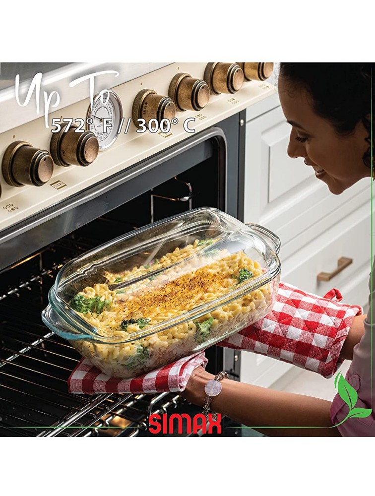 Simax Glass Casserole Baking Dish: Clear Glass Round Casserole Dish with Lid and Handles Covered Bowl for Cooking Baking Serving etc. Microwave Dishwasher and Oven Safe Cookware – 3 Quart Dish + 2.2 Quart Lid - B0NSI5CV4