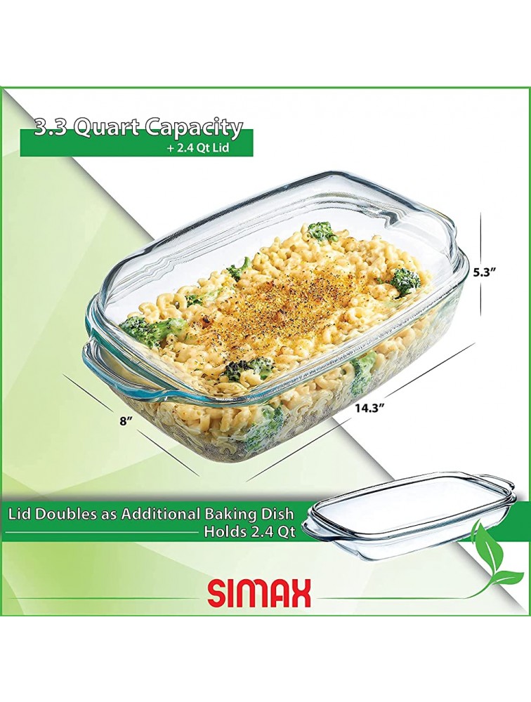 Simax Glass Casserole Baking Dish: Clear Glass Round Casserole Dish with Lid and Handles Covered Bowl for Cooking Baking Serving etc. Microwave Dishwasher and Oven Safe Cookware – 3 Quart Dish + 2.2 Quart Lid - BRCYJ4RLJ