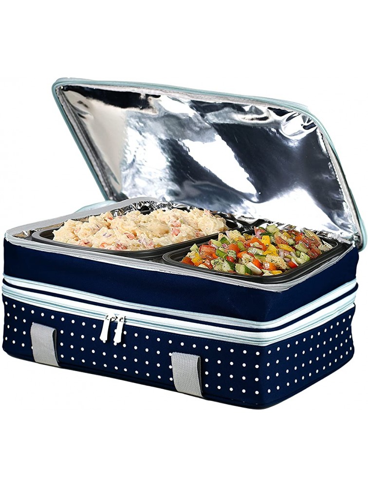STRATPORT Insulated Casserole Carrier Expandable Lasagna Lugger Food Carrier for Hot or Cold Food Fits 9x13 Double Decker Thermal Casserole Caddy Potluck Parties Blue - BW7M6HXOB