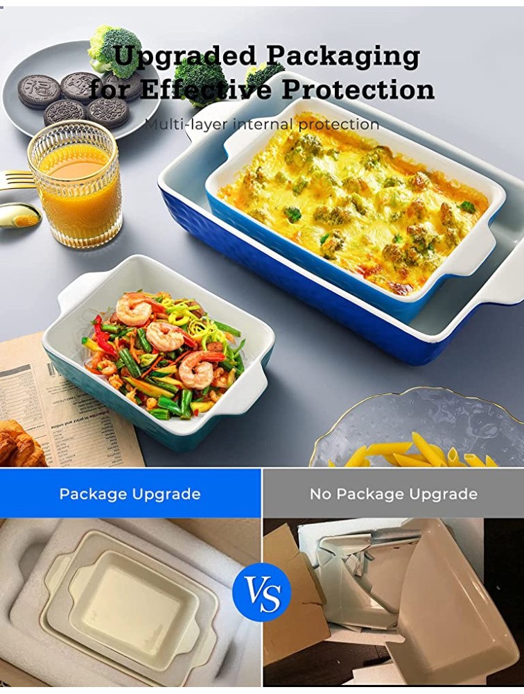 3Pack Ceramic Baking Dish for Oven Large Casserole Baking Dish with Handles Packaging Upgrade Nonstick Ceramic Bakeware for Cooking Cakes Lasagna & Gift Blue - B4ZGZ9HNG