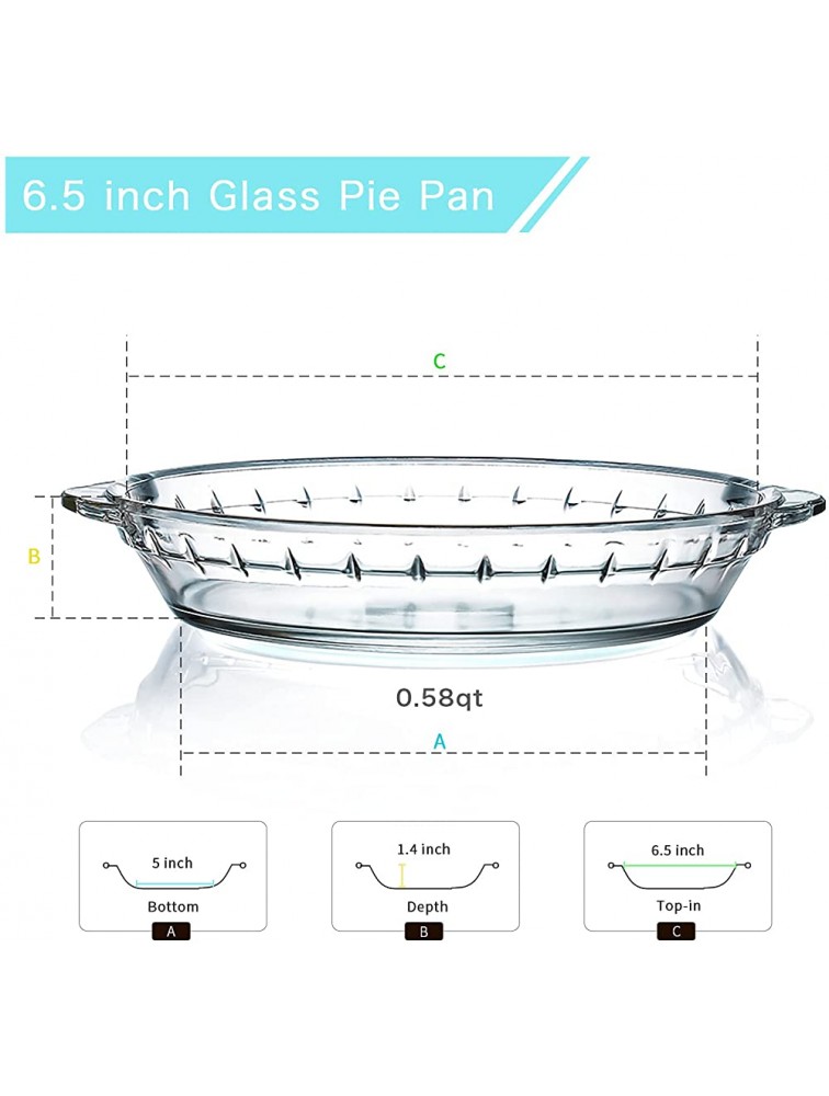6.5 Inch Pie Plate by NUTRIUPS Small Glass Pie Dish Glass Pie Pan Smaller Pie Pans for Baking - B8T4VMWNP