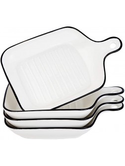 AQUIVER Small Ceramic Baking Dish Black Edge Painted Square Lasagna Pans with Single Handle Porcelain Baking & Meal Dual-Purpose Dinner Plates Set of 4 - BAY9Q39RL
