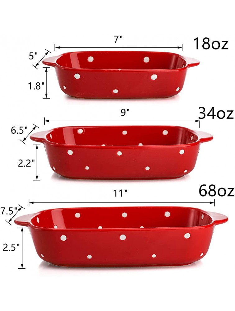 AVLA Porcelain Bakeware Set Ceramic Baking Dish Pans with Handles for Baking Rectangular Casserole Dish Set Lasagna Pans for Cooking Cake Dinner Kitchen 3-Piece Red - BDR6GJKGJ