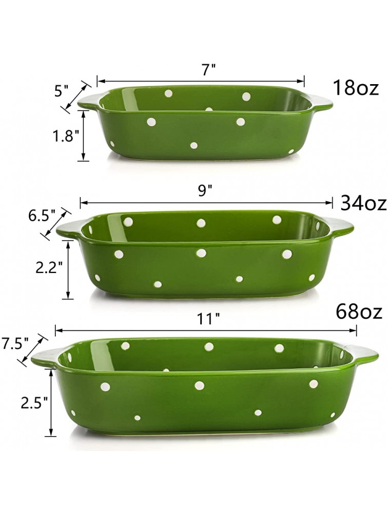 AVLA Porcelain Bakeware Set Ceramic Baking Dish Pans with Handles for Baking Rectangular Casserole Dish Set Lasagna Pans for Cooking Cake Dinner Kitchen 3-Piece Green - B93O844M4