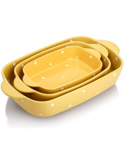 AVLA Porcelain Bakeware Set Ceramic Baking Dish Pans with Handles for Baking Rectangular Casserole Dish Set Lasagna Pans for Cooking Cake Dinner Kitchen 3-Piece  Yellow  - BQ3B7L00P