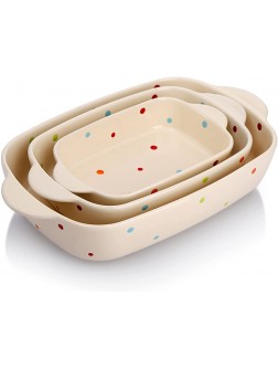 AVLA Porcelain Bakeware Set Ceramic Baking Dish Pans with Handles for Baking Rectangular Casserole Dish Set Lasagna Pans for Cooking Cake Dinner Kitchen 3-Piece  Beige  - B1R3ACHQL