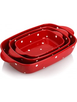 AVLA Porcelain Bakeware Set Ceramic Baking Dish Pans with Handles for Baking Rectangular Casserole Dish Set Lasagna Pans for Cooking Cake Dinner Kitchen 3-Piece  Red  - BDR6GJKGJ